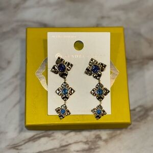 New-Kendra Scott Maddie Linear Drop Earrings Blue Gold Tone
